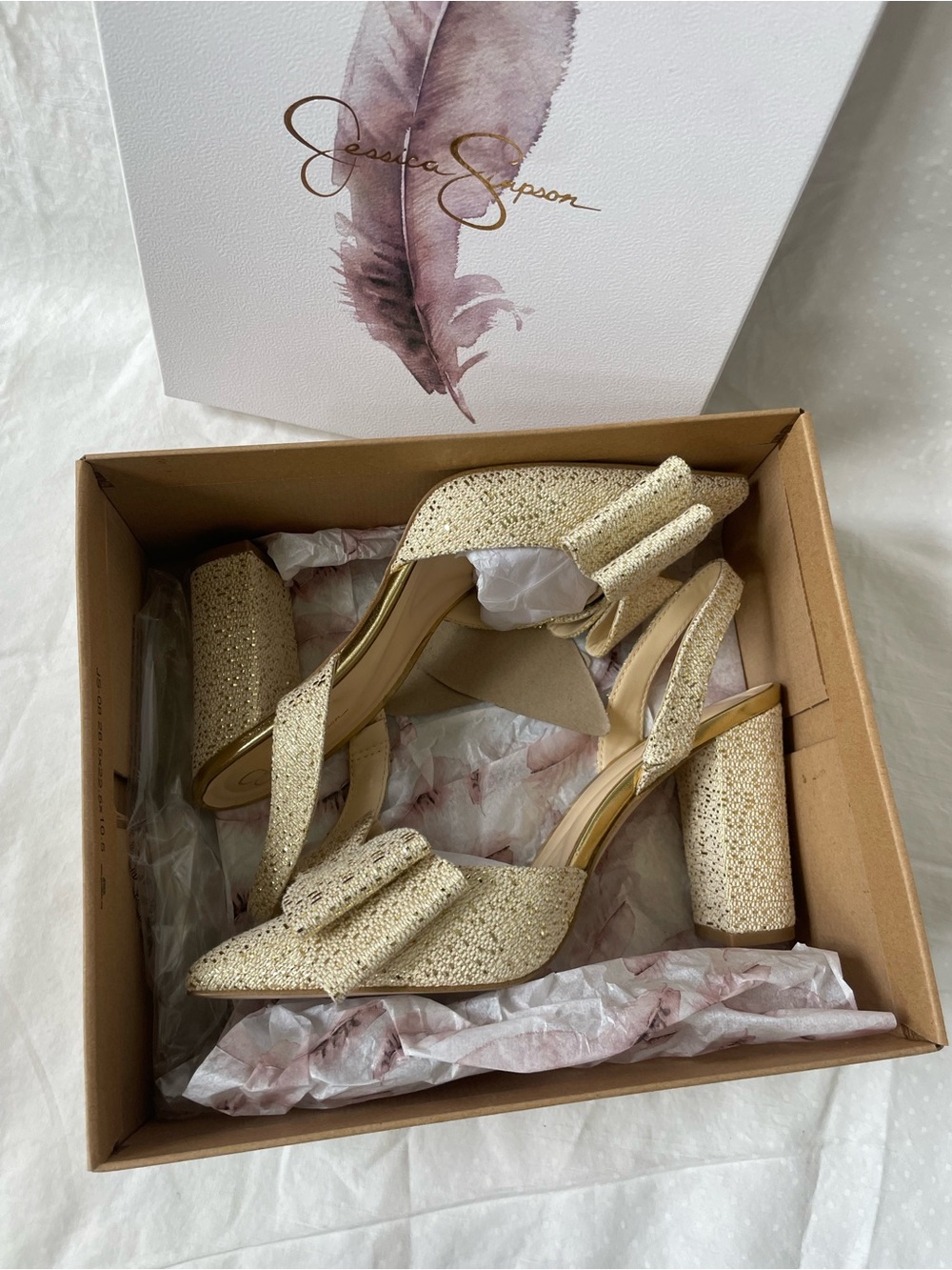 Jessica Simpson Nekira 3 Slingback Heel Pumps - Natural Gold Glitter size 8 New